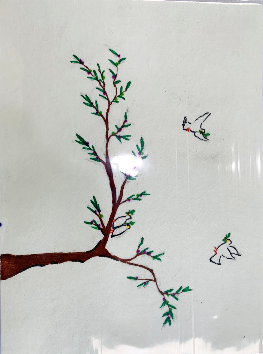 평화의 상징 올리브 나무와 비둘기	
